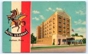 MATOON, IL Illinois ~ HOTEL U.S. GRANT c1940s Roadside Linen Postcard