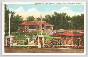 Linen~Pavilion & Bath House Fassnight Park Springfield MO~Vintage Postcard