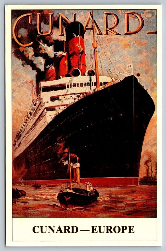 Cunard Postcard - 1990's REPRINT OF 1929 TRAVEL POSTER -Europe