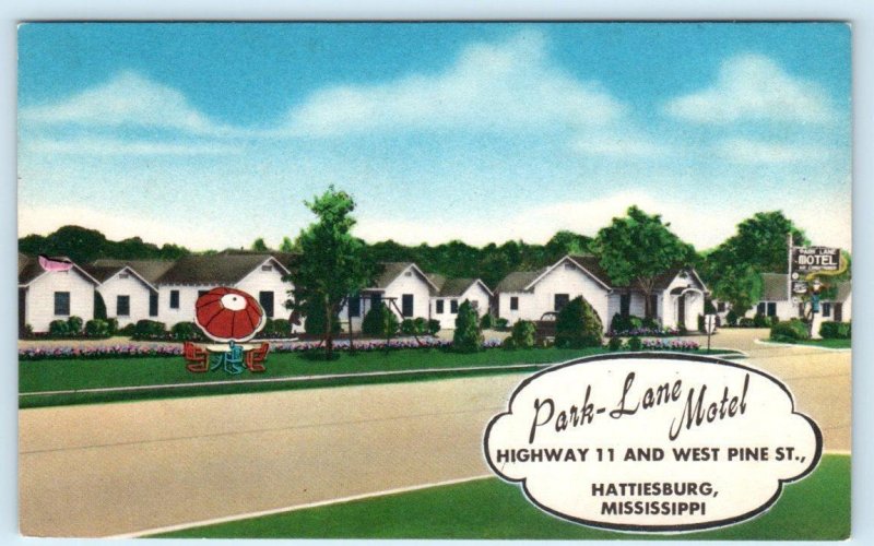 HATTIESBURG, Mississippi MS ~ Roadside PARK LANE MOTEL c1940s K.D Shows Postcard