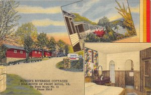 Front Royal Virginia 1940s Postcard Bower's Riverside Cottage Motel