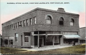 Port Angeles WA Aldwell Stone Block First & Laurel Street CE Nailor Postcard E87