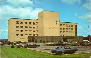 postcard NY - Amsterdam Memorial Hospital - exterior view with cars