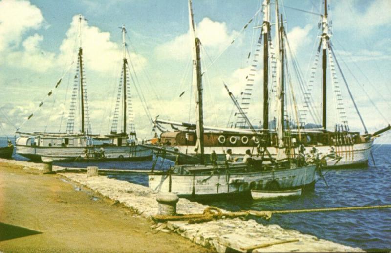 seychelles, Long Pier with Sailing Boats (1950s)