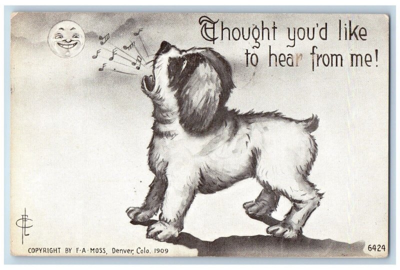Spokane Washington WA Postcard Dog Puppy Barking Anthropomorphic Moon 1910