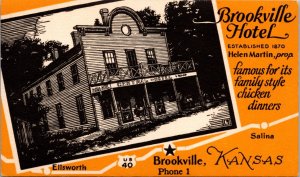 Postcard Brookville Hotel on US 40 in Brookville, Kansas