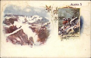Alaska Muir Glacier & Pack Horse Patriographic 1890s Souvenir Postcard