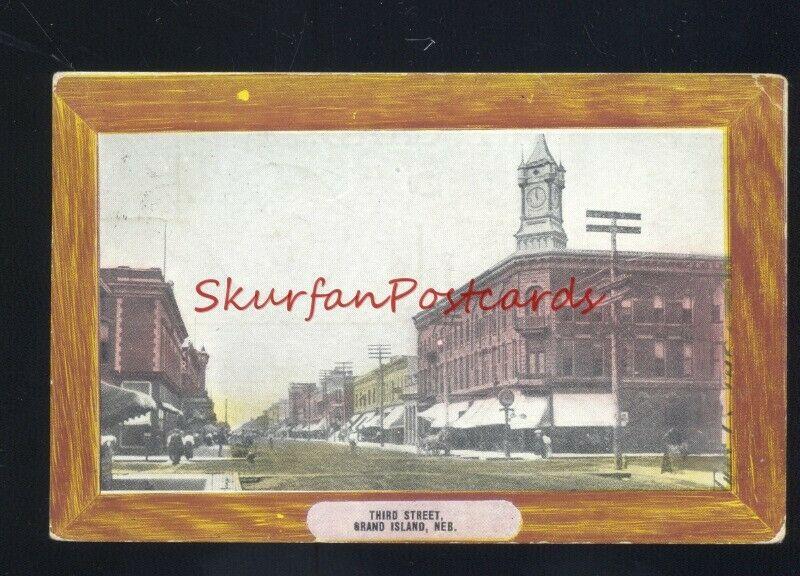 GRAND ISLAND NEBRASKA DOWNTOWN THIRD STREET SCENE ANTIQUE VINTAGE POSTCARD