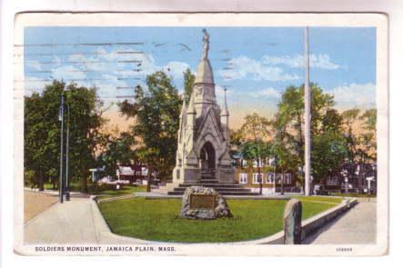 Soldiers Monument, Jamaica Plains Massachusetts, Used 1927