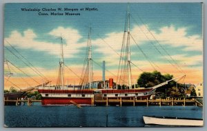 Postcard Mystic CT c1949 Whaleship Charles W. Morgan at Marine Museum CDS Cancel