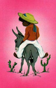 Mexican Boy Riding Donkey Art