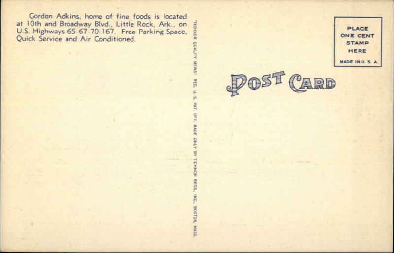 Roadside Linen - Gordon Adkins Restaurant & Car Little Rock AR Postcard
