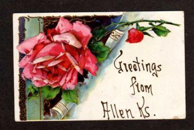 KS Greetings from ALLEN KANSAS Embossed Postcard PC