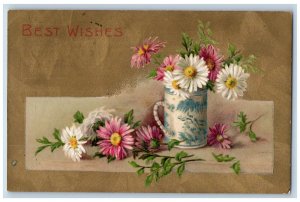 Berlin Wisconsin WI Postcard Best Wishes Daisy Flowers Winsch Back Embossed 1910