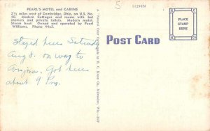 Cambridge Ohio Pearl's Motel and Cabins Vintage Postcard AA9359