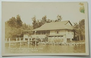 Westhampton MA, Pine Island Lake Lodge, RPPC Real Photo c1920-40s Postcard A36