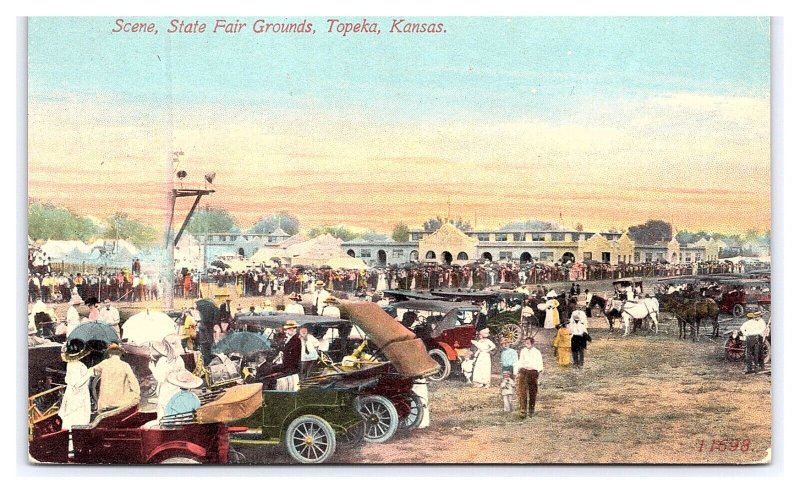 Postcard Scene State Fairgrounds Topeka Kansas Antique Automobiles