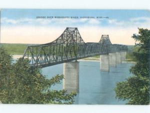 Linen BRIDGE SCENE Vicksburg - Near Jackson Mississippi MS d4813