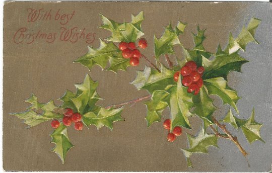 Holly Leaves and Holly Berry on Silver and Gold Gild Christmas Decoration Vintag