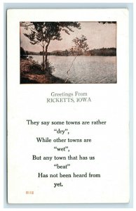 1914 Ricketts Iowa Greetings from Postcard Postmark 1914