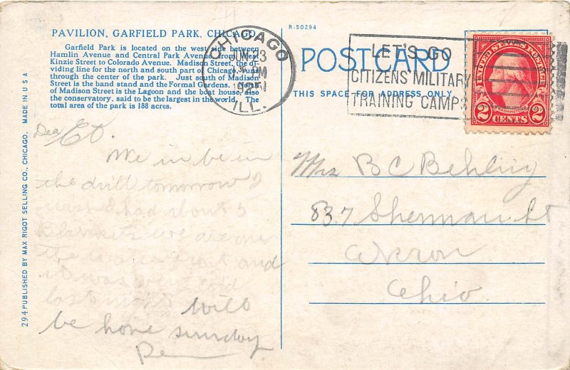 Chicago Illinois 1925 Postcard Pavilion Garfield Park Pool