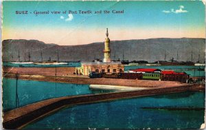 Egypt Suez General View of Port Tewfik and the Canal Vintage Postcard C196