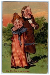 PFB Postcard Couple Romance Oh Sir This Is So Sudden Embossed c1910's Antique