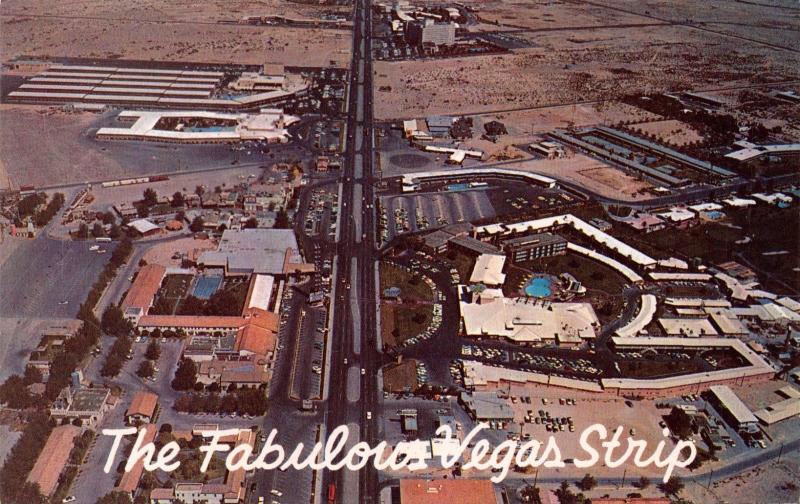 LAS VEGAS NV~FABULOUS VEGAS STRIP~AERIAL VIEW POSTCARD 1960s