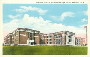 Rochester New York Benjamin Franklin Jr Sr High School Linen Postcard Unused