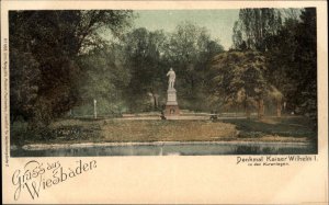 Gruss aus Wiesbaden Germany Statue Kaiser Wilhelm I c1900 Pioneer Postcard