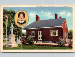 Jennie Wade House Monument Gettysburg PA Pennsylvania Postcard VTG UNP Vintage  