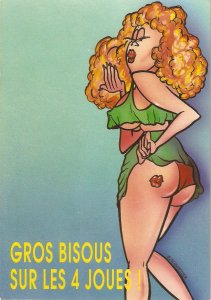 Gros Bisous sur les 4 Joues! Humorous risque French PC. Continental size