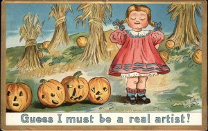 Halloween Little Girl in Pumpkin Patch TUCK #181 c1910 Embossed Postcard VG-EXC