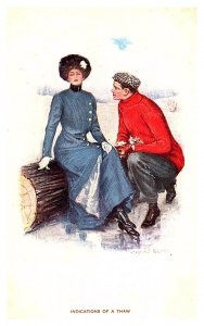 Victorian dressed Couple Ice Skating ,