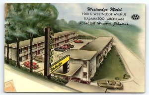 1950s KALAMAZOO MI WESTNEDGE MOTEL ADJACENT HOWARD JOHNSON'S AAA POSTCARD P2893