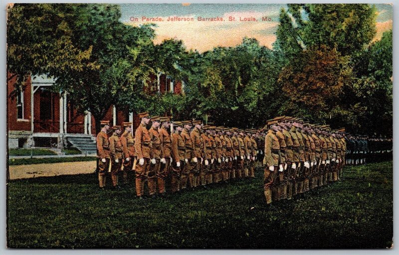 Vtg St Louis Missouri MO Soldiers On Parade Jefferson Barracks 1910s Postcard