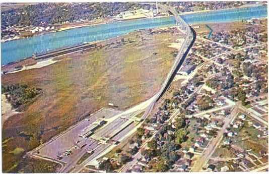 Air View Blue Water International Bridge & Area Sarnia, Ontario, Canada Chrome