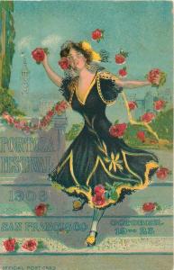 1909 San Francisco California Portola Festival Woman Poster Art Style Postcard