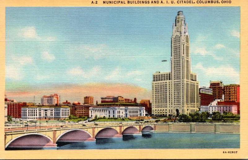 Ohio Columbus Municipal Buildings and A I U Citadel 1948 Curteich