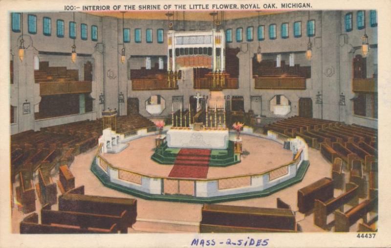 Interior Shrine of the Little Flower Church Royal Oak MI Michigan pm 1950 Linen