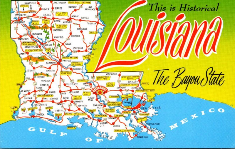 Louisiana The Bayou State With Map  United States - Louisiana - New  Orleans, Postcard / HipPostcard
