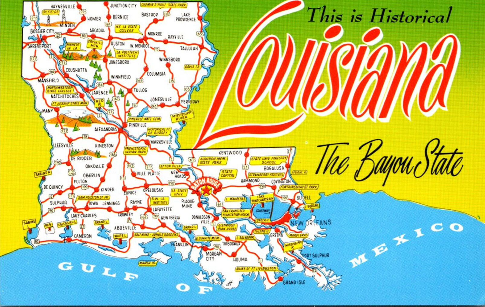 Louisiana The Bayou State With Map  United States - Louisiana - New  Orleans, Postcard / HipPostcard