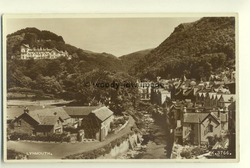 tp6396 - Devon - Looking up River at Lynmouth Village & Cliffs  -  Postcard