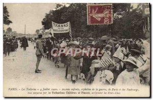 Old Postcard Paris Tuileries July 4, 1920 2000 War orphans rescued by Fatherl...