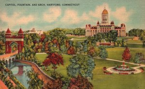 Vintage Postcard Birds Eye View Capitol Fountain & Arch Hartford Connecticut CT