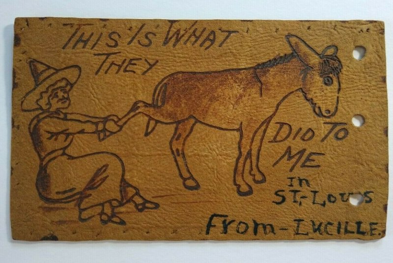 Antique Halloween Postcard Leather Witch Pulling Donkeys Leg 1907 E St Louis ILL