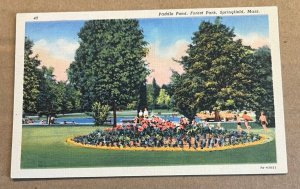 LINEN .01 POSTCARD UNUSED - PADDLE POND, FOREST PARK, SPRINGFIELD, MASS.