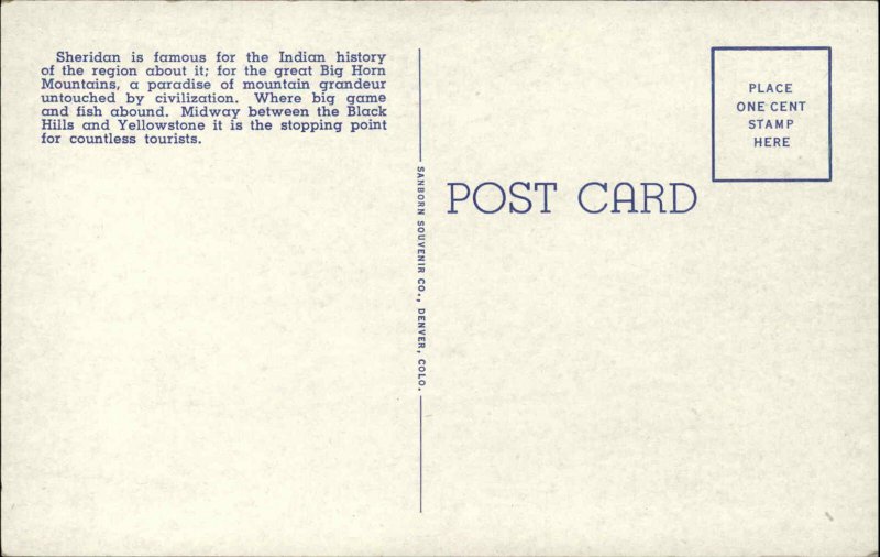 Sheridan Wyoming WY Main Street c1930s-40s Postcard