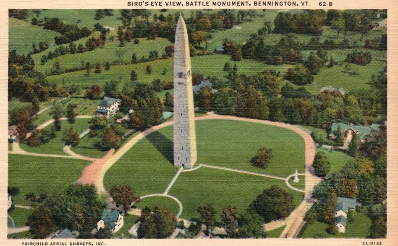 Vintage Postcard 1930's Birds Eye View Battle Monument Bennington Vermont VT 