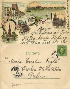 poland, THORN TORUN, Multiview, Post Office, Market Place (1902) Litho Postcard